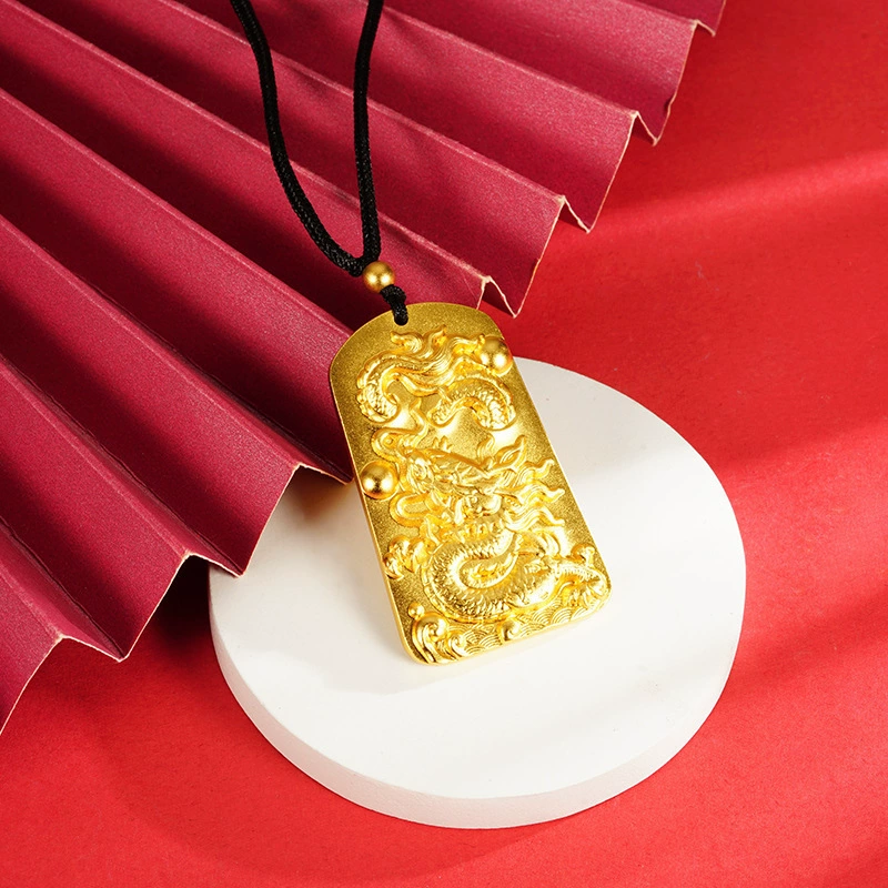 Ожерелье с подвеской в ​​виде властного дракона в древнем китайском стиле для мужчин, латунные позолоченные квадратные ювелирные изделия с подвеской, древние ювелирные изделия оптом.