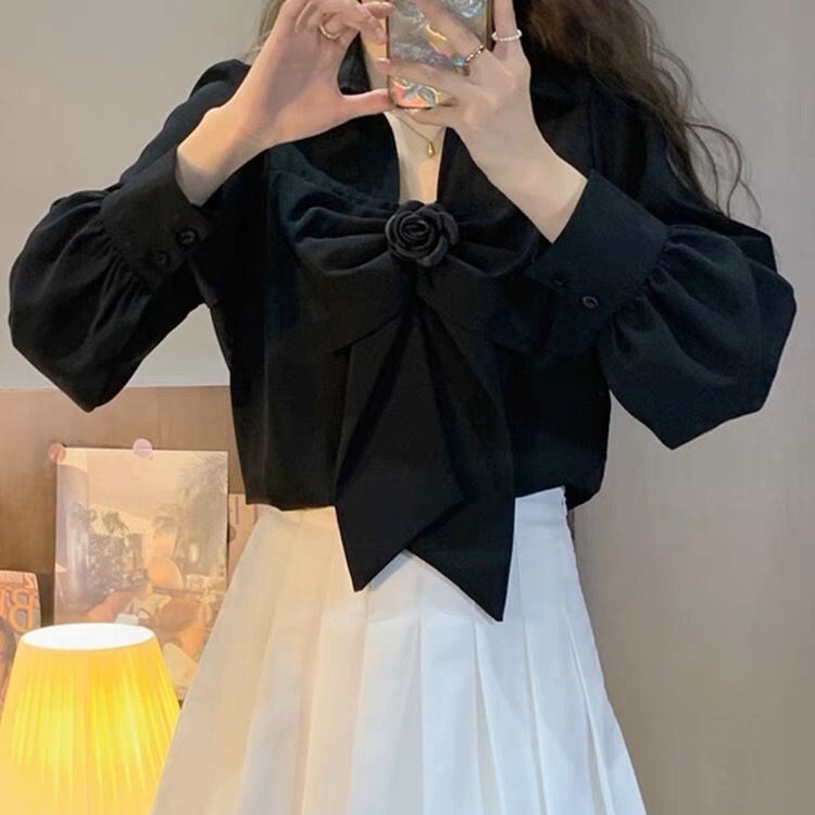 Lace-Up Bow Shirt for Women, New Plus-Size Design with Long Sleeves, Stylish Inner and Outerwear Top