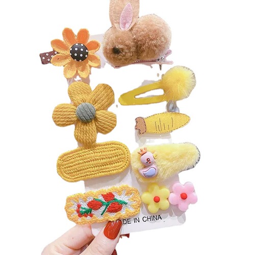 Children's Cartoon Hair Clip Set Autumn and Winter Plush Rabbit Knitted BB Clip Duckbill Clip Does Not Harm Hair Girls Baby Headwear