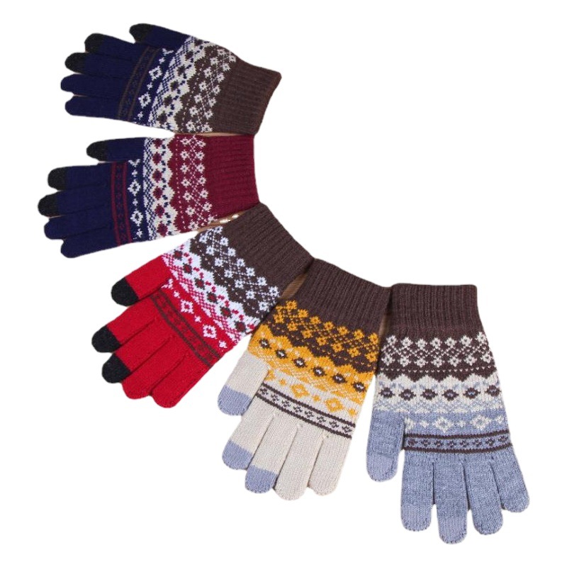 Nuevos guantes de pantalla táctil forrados de lana engrosada invierno jacquard guantes calientes al por mayor directo de fábrica guantes de hombres y mujeres