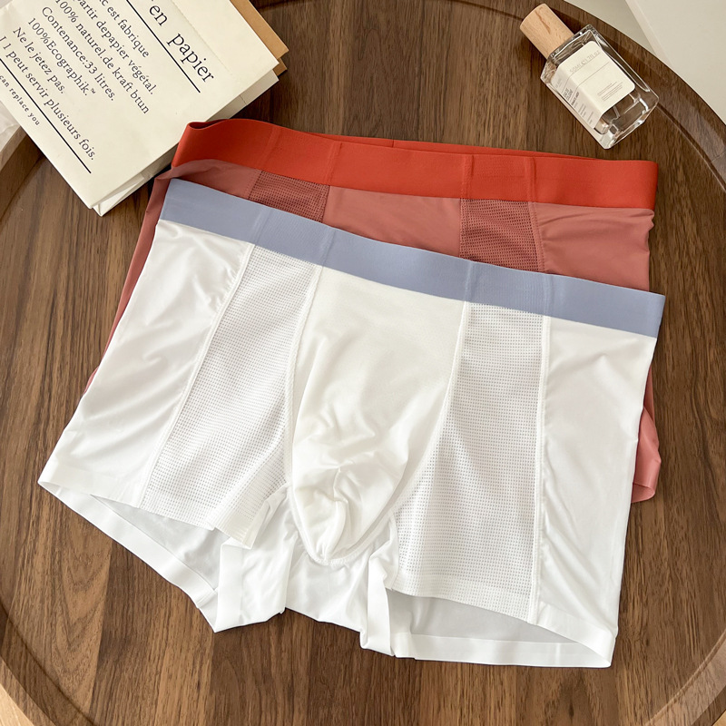 Guangzhou Leying Ice Silk Men's Underwear Summer Thin High Elastic Loose Breathable Cool Four-Corner Boys' Boxer Briefs