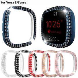 适用Fitbit Versa 3双排镶钻保护壳Sense手表 PC闪钻硬壳表壳现货