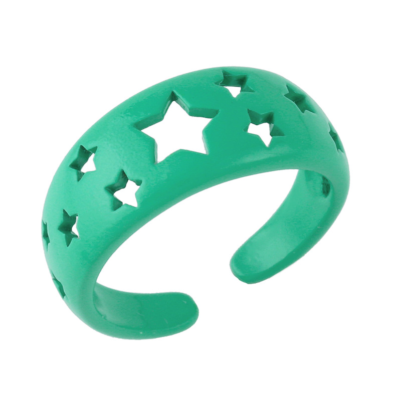 Wholesale Jewelry Simple Candy Color Hollow Five-pointed Star Copper Ring Nihaojewelry display picture 6