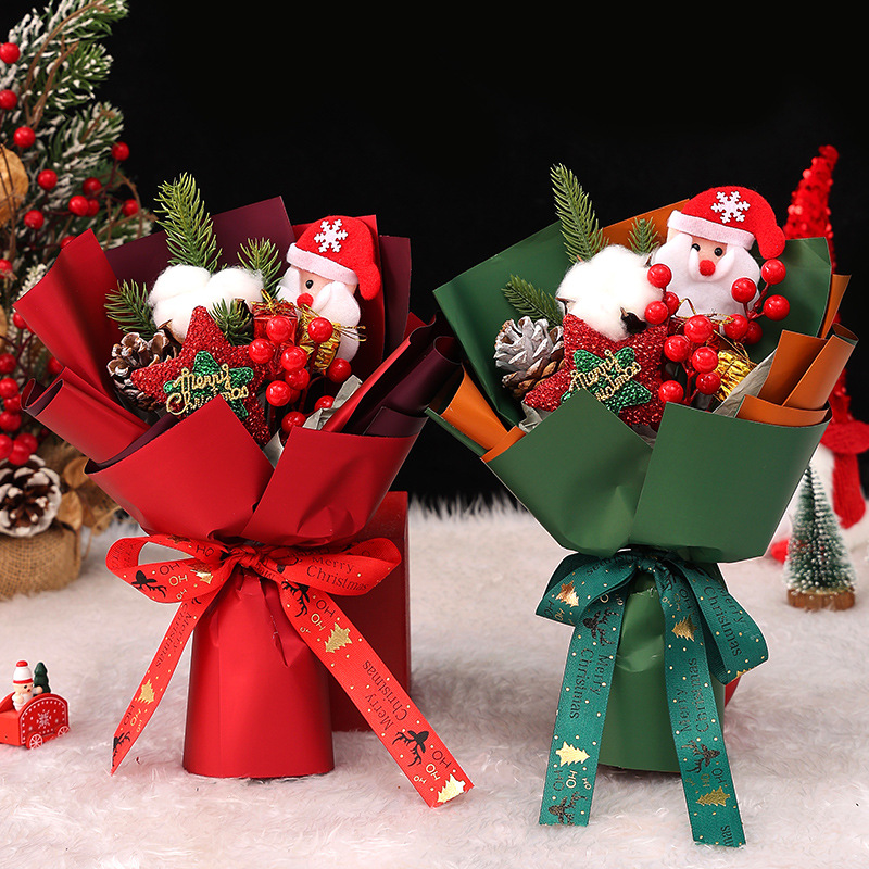 Simulated Christmas bouquet, finished DIY dried flowers for besties, Christmas gifts for children, handmade cartoon doll bouquets