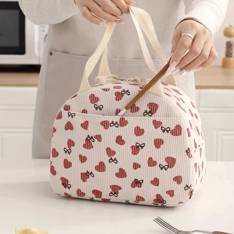 Amazon corduroy lunch bag portable insulation lunch bag student office workers packed lunch box bag wholesale