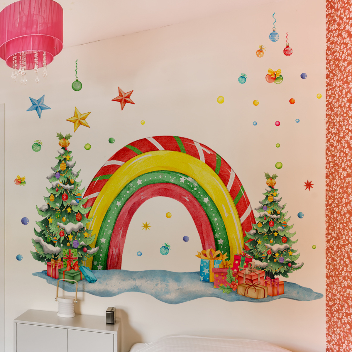 Christmas Star Fireplace Wall Sticker Holiday Room Decoration_voghion.com