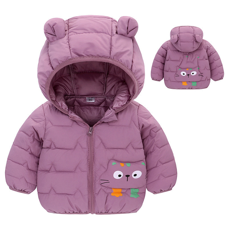 Otoño y invierno niños plumón ropa de algodón para niños pequeños y medianos niños dibujos animados con capuchón de oídos tipo chaqueta de algodón caliente