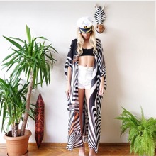 外贸雪纺宽松长款开衫 亚马逊爆款 沙滩防晒衣 斑马纹外搭罩