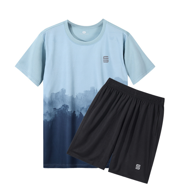 Traje deportivo Camiseta de secado rápido para hombre Camiseta de manga corta para correr ropa de fitness de verano casual de dos piezas al por mayor
