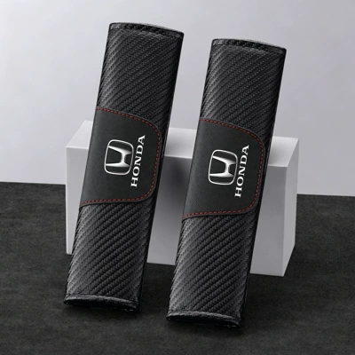 Logos, Cross-Border Carbon Fiber Pattern: Seat belt shoulder pad - honda-black-1-pair