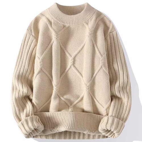 Soft and Chewy Men's Autumn/Winter Trend Brand twisted yarn sweater round neck warm inner wear for adolescents loose knit sweater for men