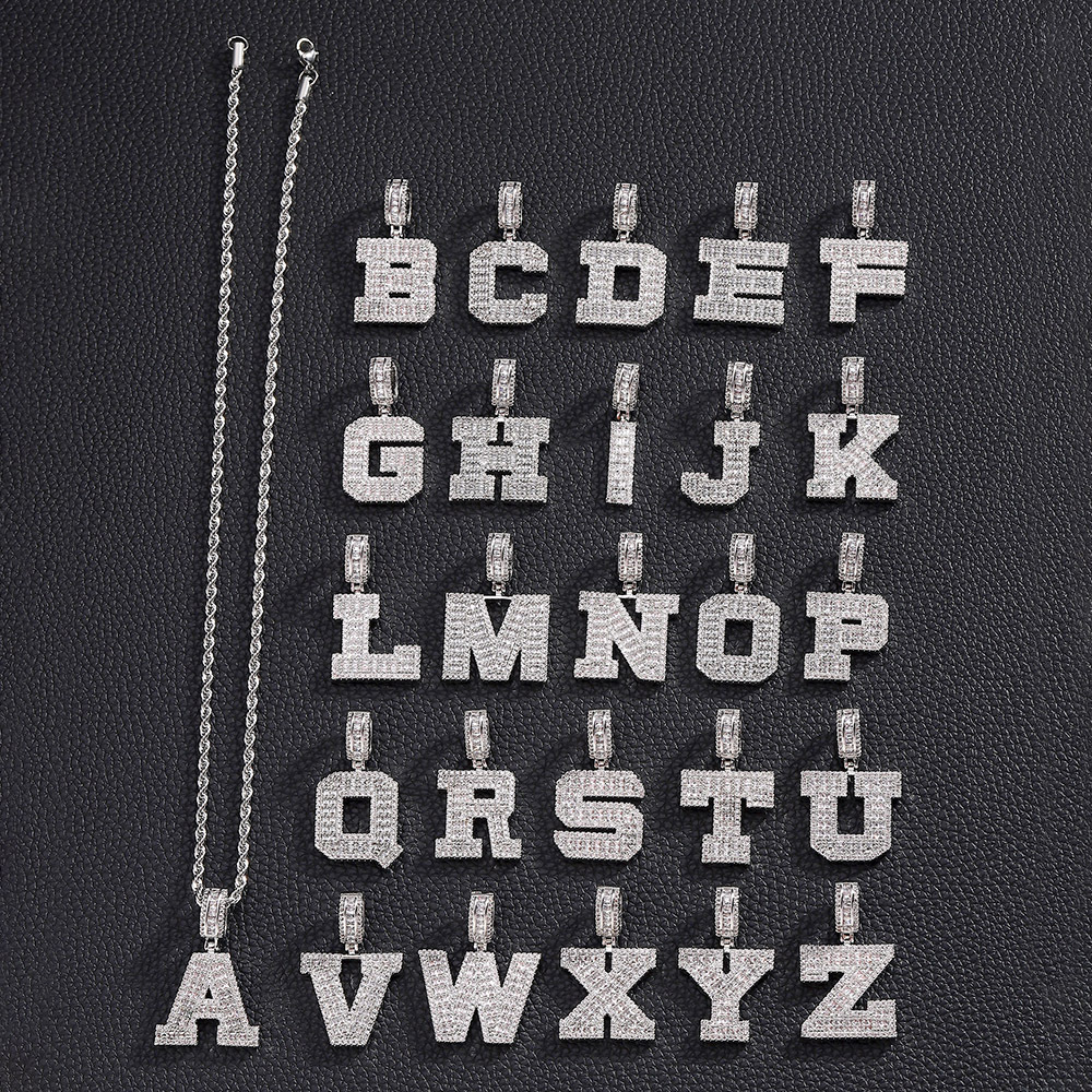 Hip-Hop Vintage Style Letter 304 Stainless Steel Copper Men's Pendant Necklace J 20Inch Hemp Flowers Chain Silver display picture 2