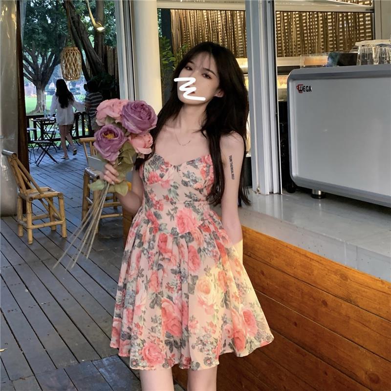 Floral Print Sundress High Waisted a Line Skirt French Inspired Petite Women Fairy like Style Perfect for Spring And Summer_ecoleips.com