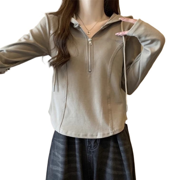 带帽卫衣女春秋新款法式长袖t恤女打底衫内搭修身连帽春秋上衣女|undefined