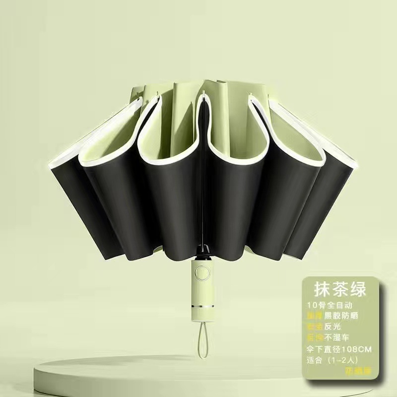 Paraguas totalmente automático para mujer, paraguas de tres pliegues, revestimiento negro, doble uso para sol y lluvia, paraguas parasol, protección UV, paraguas para el sol, paraguas publicitario