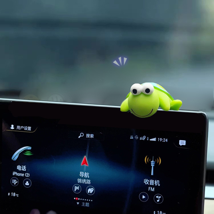 [Little Turtle] Lindos adornos de coche de dibujos animados, pantalla de control central de coche, decoración carnosa de musgo