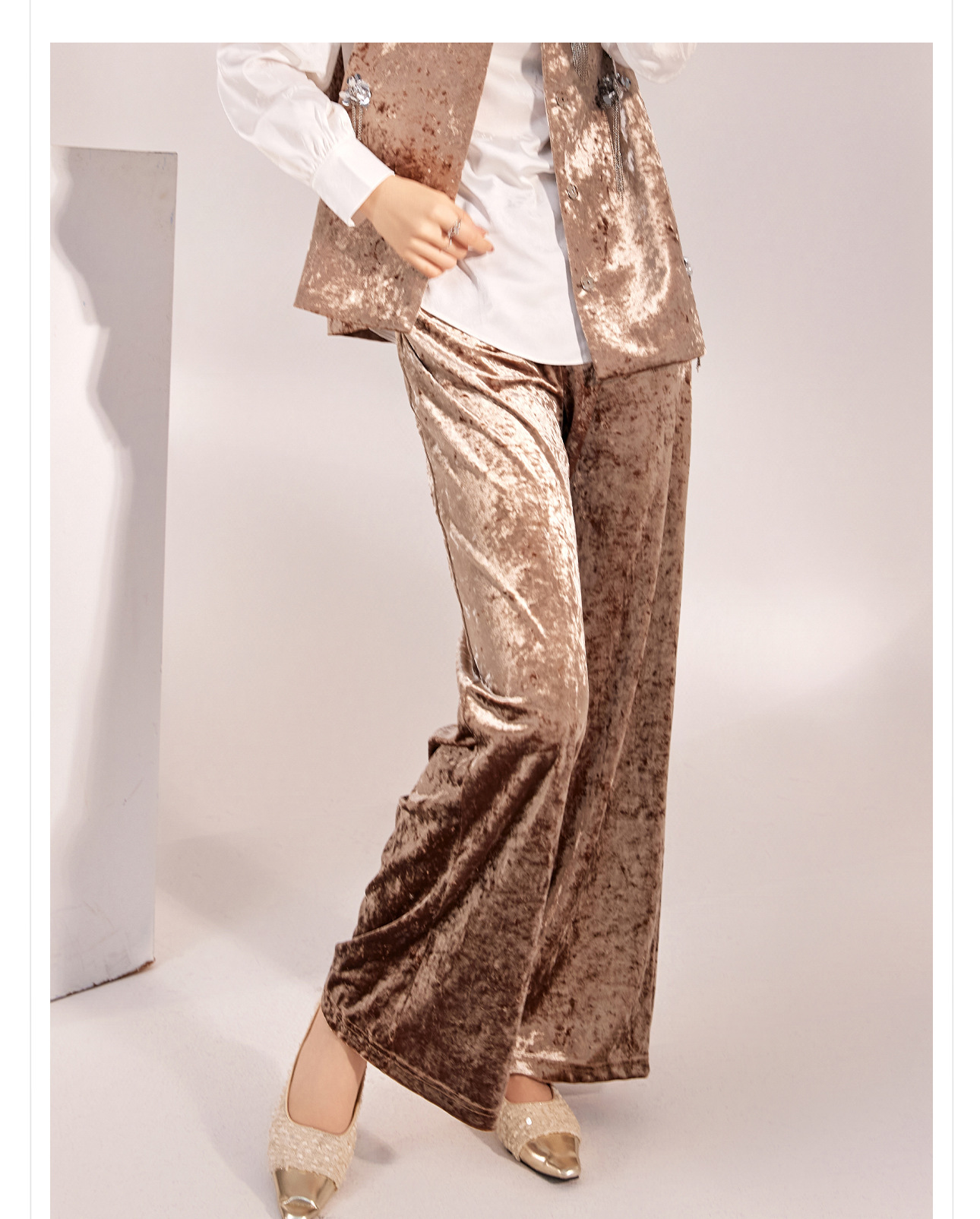 Quần ống rộng nhung lụa kiểu Trung Quốc mới, jacquard màu trơn, phong cách văn nghệ — Màu đen, Màu vàng, Màu hồng, Màu mơ chi tiết 13