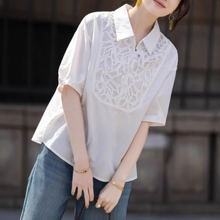 Design Sense Shirt 2025 Summer New Fashion All-match Loose Slimming Hollow Short-sleeved Shirt T-shirt Women's Trendy