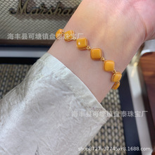 厂家批发 天然蜜蜡老蜡方糖手链 S925银镶嵌