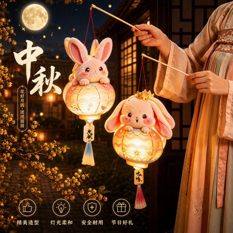Mid-Autumn Festival Lantern PVC Rabbit Lantern Children's DIY Handmade Material Bag Portable Luminous Antique Lantern Mid-Autumn Festival Lantern PVC Rabbit Lantern Children's DIY Handmade Material Bag Portable Luminous Antique Lantern
