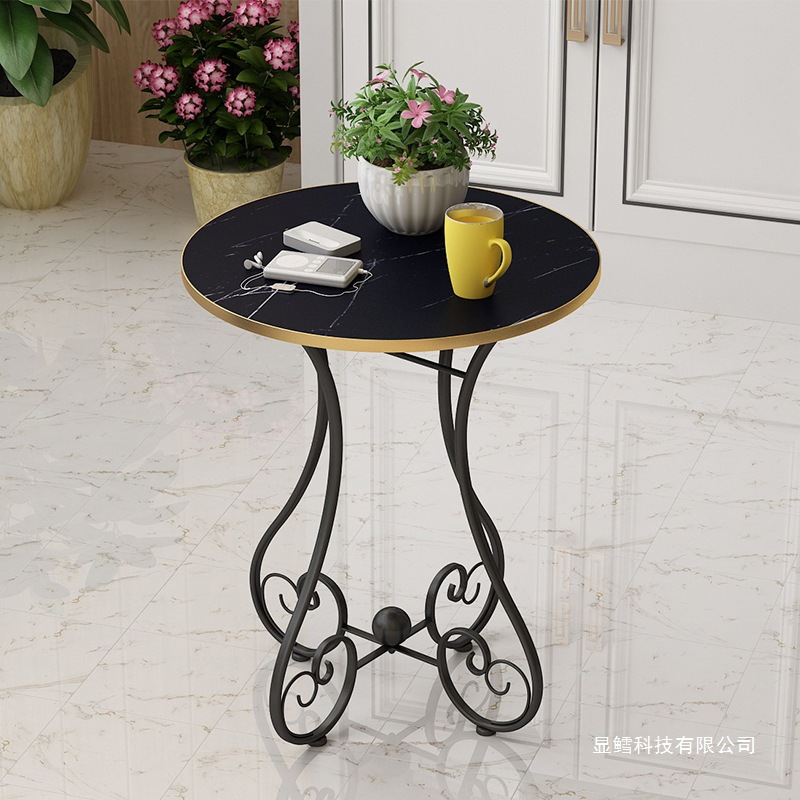 Living Room Balcony European-Style Wrought Iron Small Round Table Trendy Coffee Table Light Luxury Simple Round Side Table Bedside Small Table Mini