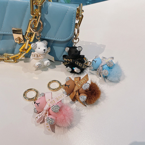 Cartoon diamond bear key chain diamond bear car key chain mink bag pendant exquisite small gift wholesale
