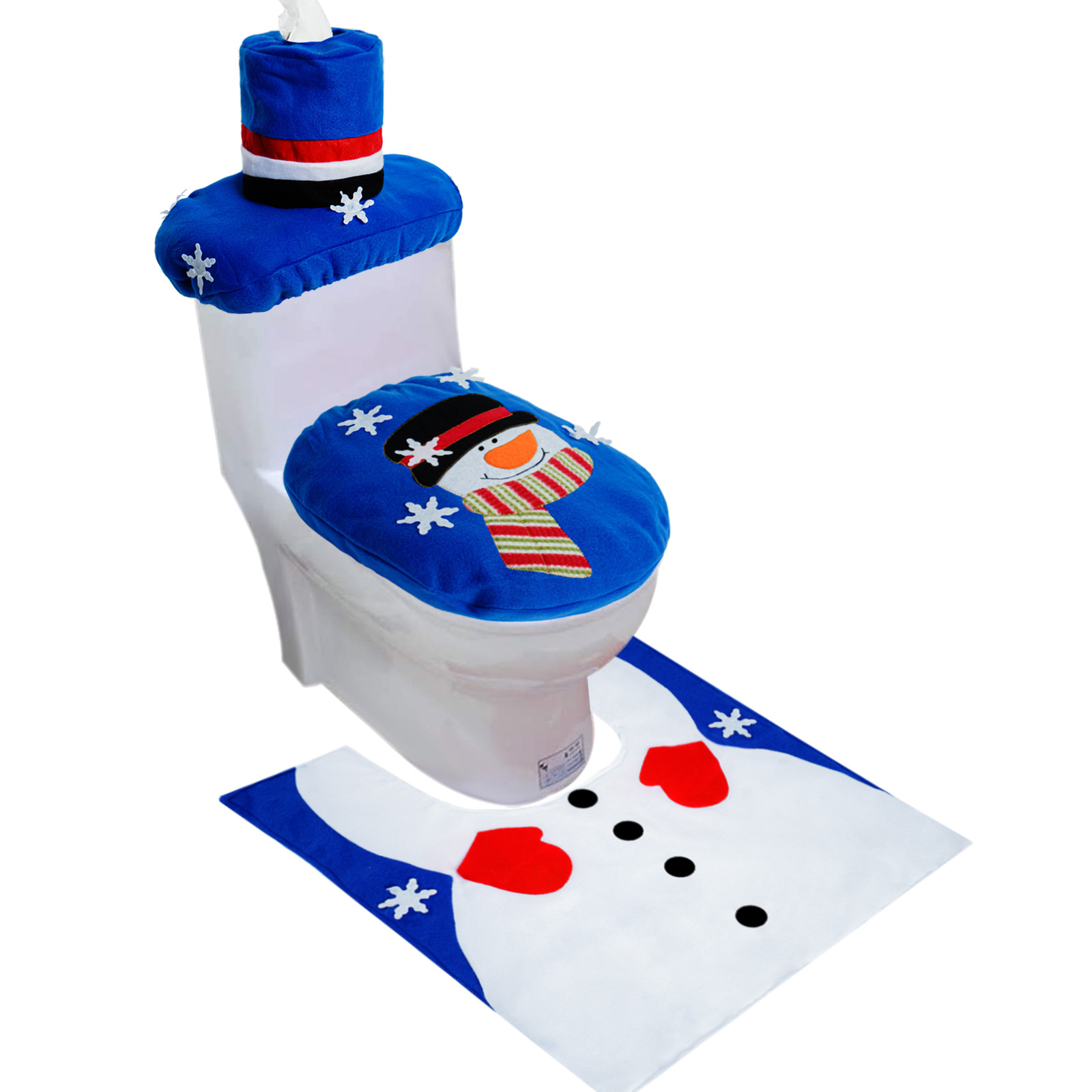 Navidad transfronteriza en stock cubierta de inodoro de Navidad ancianos muñeco de nieve cubierta del inodoro estera del piso cubierta del tanque de agua cubierta del tejido conjunto de tres piezas