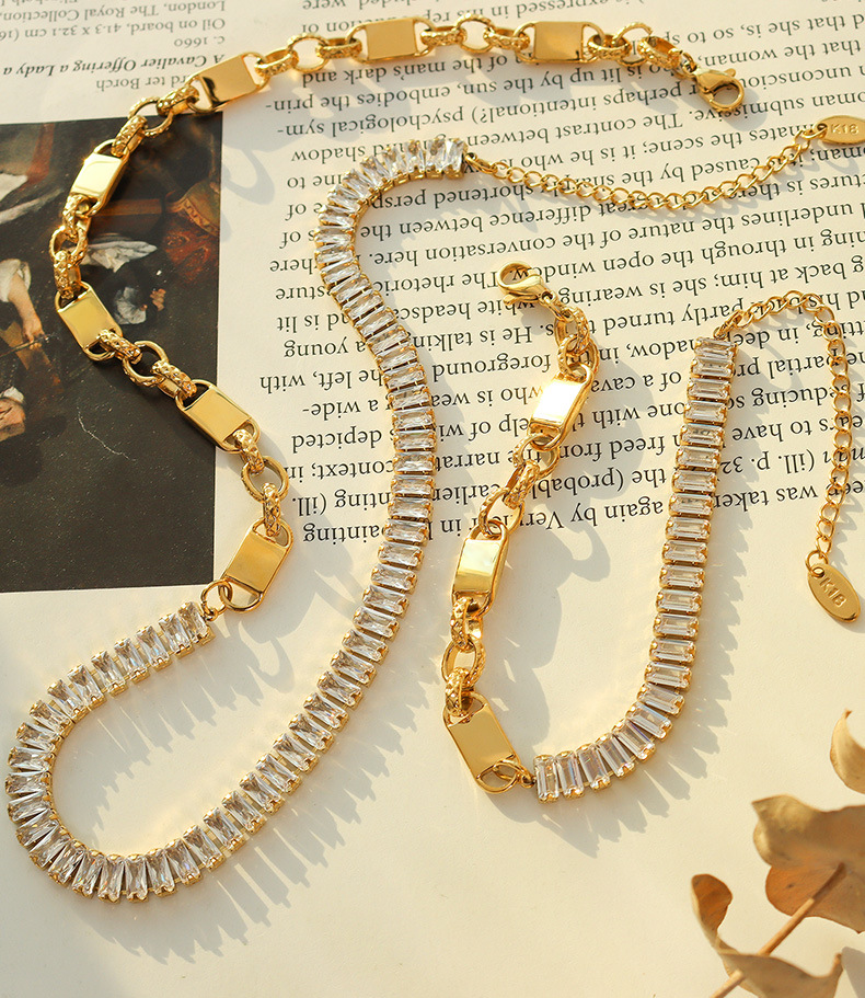 European and American ins fashion zircon splicing necklace bracelet 2021 jewelry