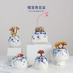 メーカー直販落桜系手描き青花高颜値多肉植物植木鉢テーブルバルコニー陶磁器緑植盆