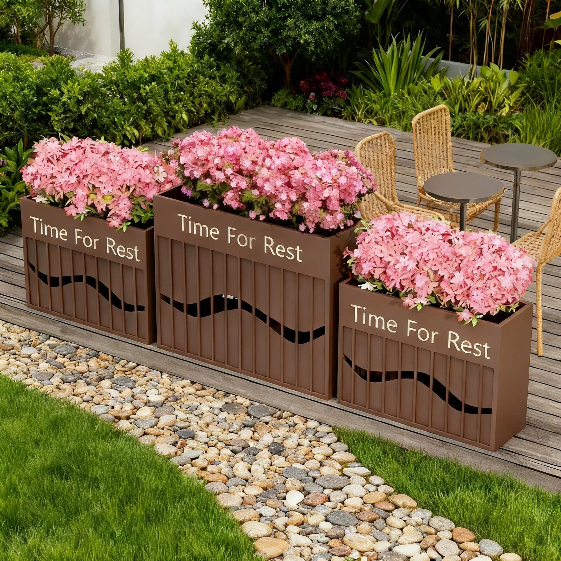 屋外ステンレス鋼フラワーボックスバルコニー植栽ボックス広場商業街長方形花壇鉄製完成品フラワーチャンネル