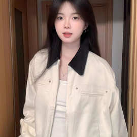 美式复古拼色翻领外套女秋季2025新款休闲宽松男女棒球服夹克上衣