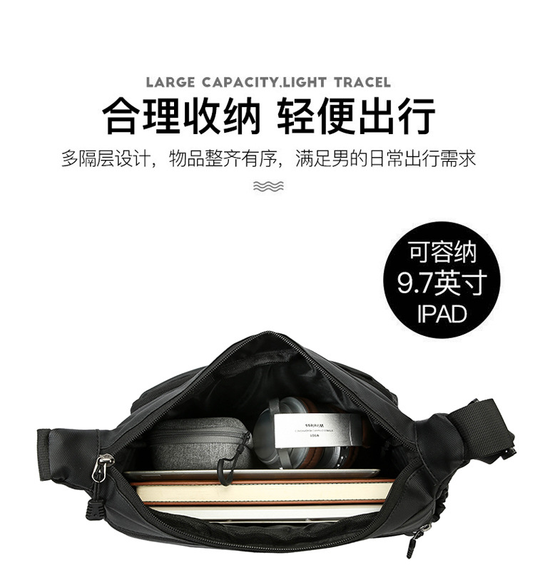 Large-capacity multi-layer men's bag with zipper, fashionable water-resistant crossbody bag, business small backpack, lightweight travel single-shoulder bag undefined