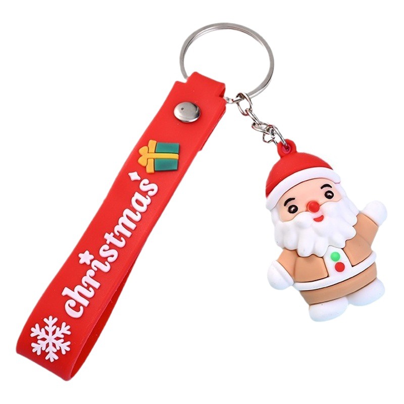 Cartoon Christmas gift with leather strip Santa Claus keychain Cartoon Doll Christmas Festival event gift