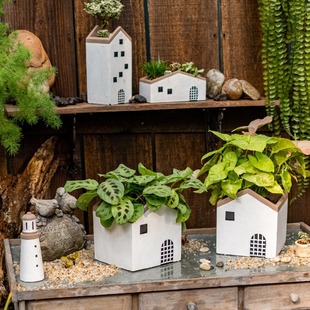 Small House Cement Flower Pot Vintage Decorative Ornaments Creative Fleshy Plant Pot Garden Courtyard