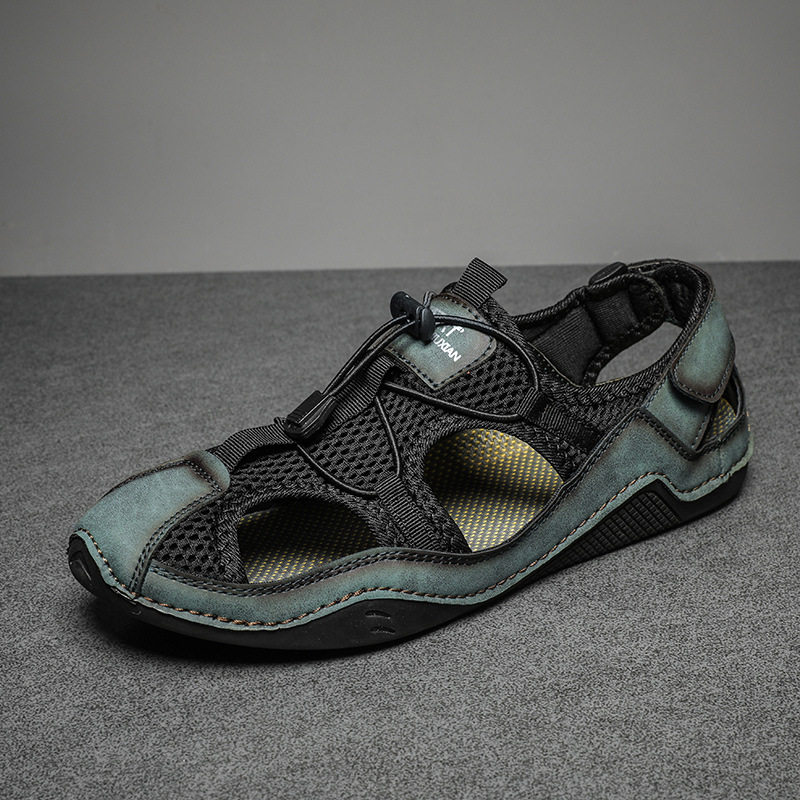 Dép sandal nam cỡ lớn đi biển may thủ công chống trượt, quai ngang co giãn — 2285 kaki, 2285 màu đen, 2285 xanh lục, Màu nâu 2285