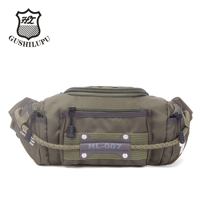 Henry Men's Waist Bag Gushi Lupu Oxford Spinning Crossbody Bag Casual Portable Small Bag Crossbody Bag Military Color Black