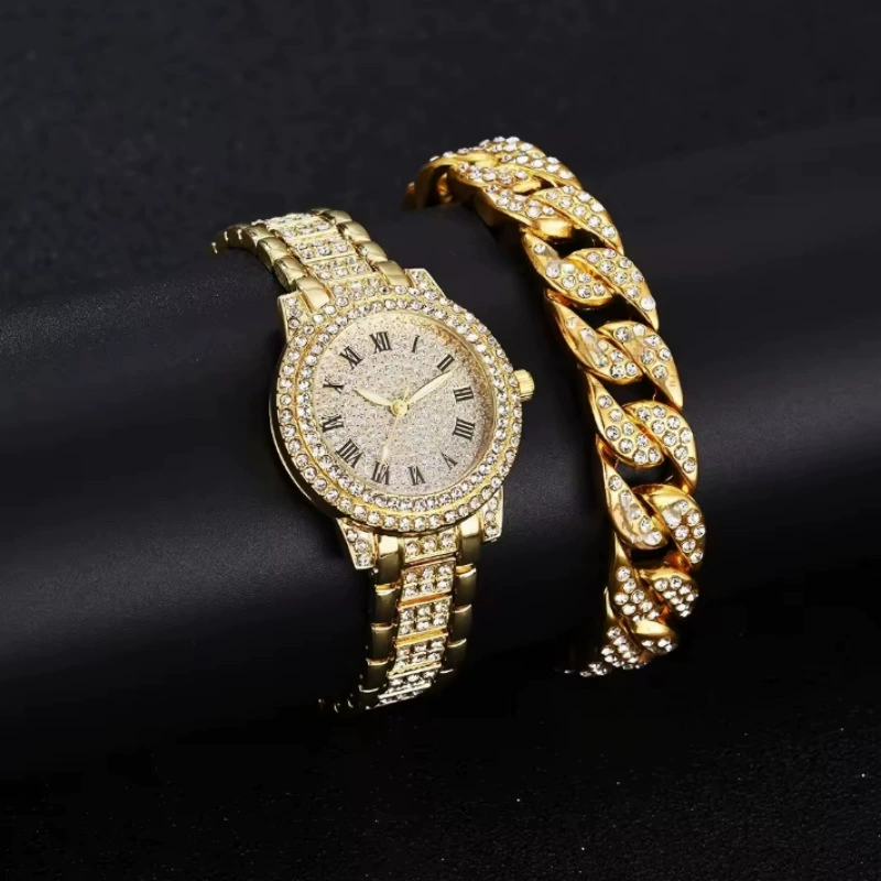 Casual Bracelet and Quartz Watch Set, Fashion Jewelry, Multiple Colors, 23.5 cm