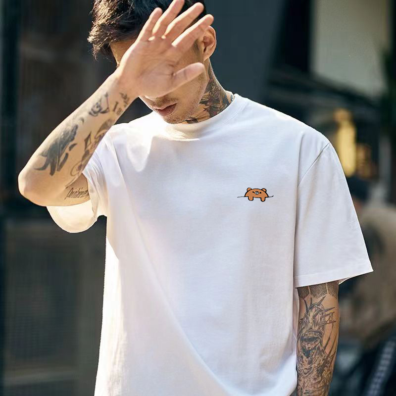 Verano hombre camiseta de moda juvenil blanco puro cuello redondo impresión de topas casuales retro pareja