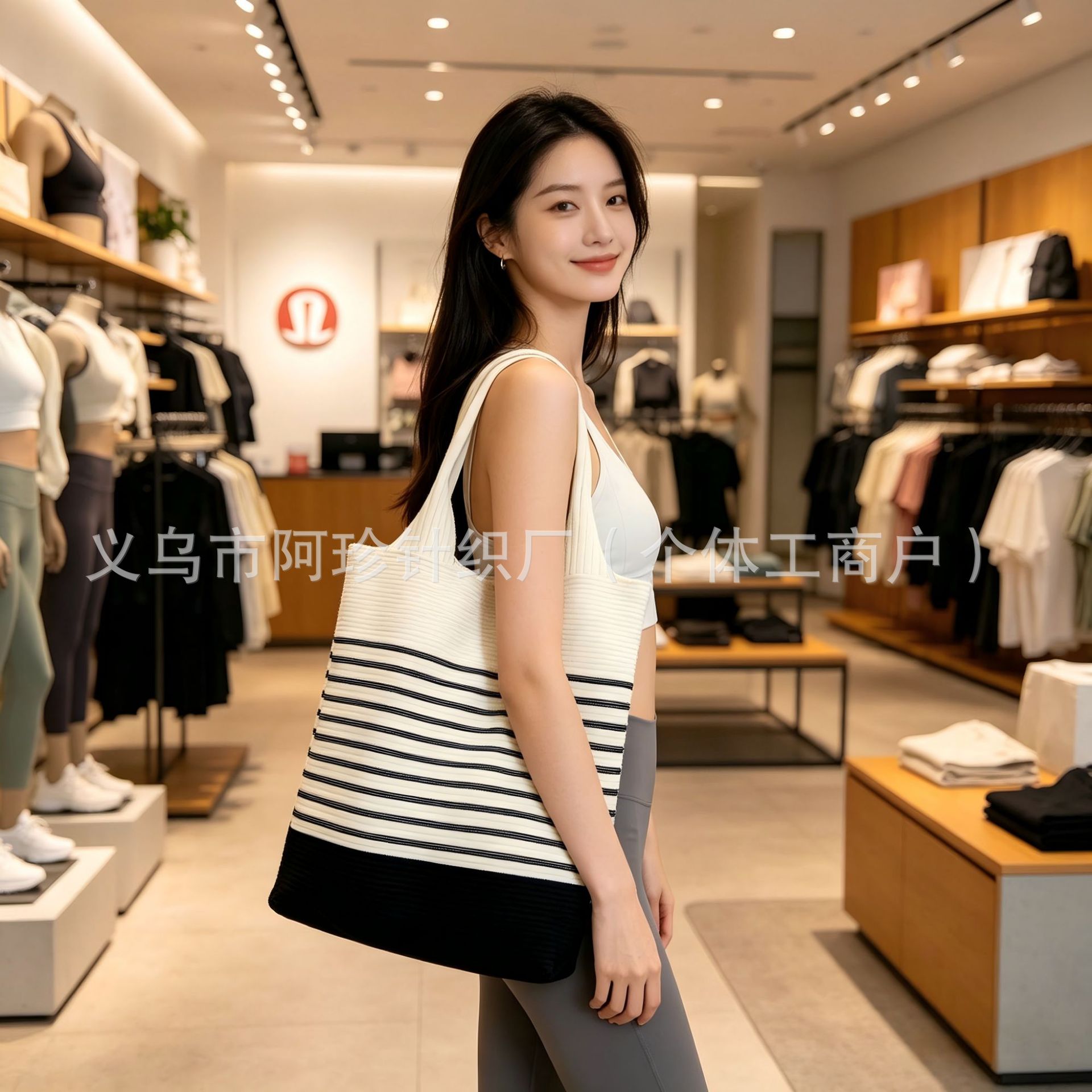 해외 신상 블랙 스트라이프 숄더백 (가로 40cm, 세로 38cm, 무게 350g)