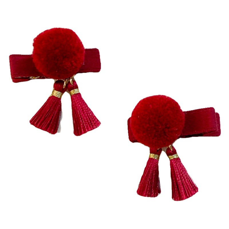 Детский мини-красный шар для волос одногодичная заколка для волос в полнолуние детская Милая ловушка неделя головной убор с кисточками заколка для девочек аксессуары для волос