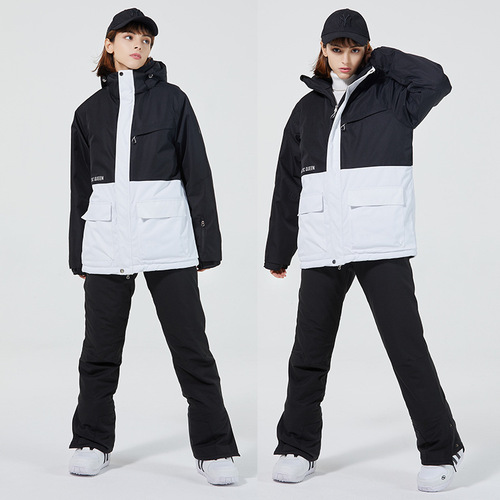 New unisex snowboard suit set, warm and thick Korean-style snowboard jacket and pants set