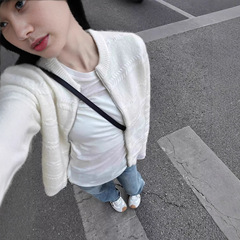 早秋穿搭上衣白色慵懒毛衣开衫外套女秋冬拉链宽松别致外搭针织衫