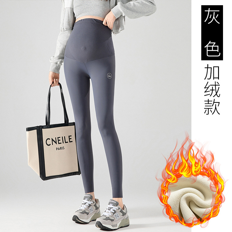 实拍孕妇裤子2025秋冬加绒鲨鱼皮打底裤瑜伽裤外穿裤高腰托腹弹力|undefined