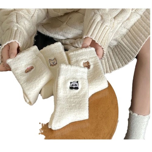 Winter Thicken Australian Wool College Style White Knit Kids Fleece Warm Mid-Calf Socks Home Floor Socks Long Socks