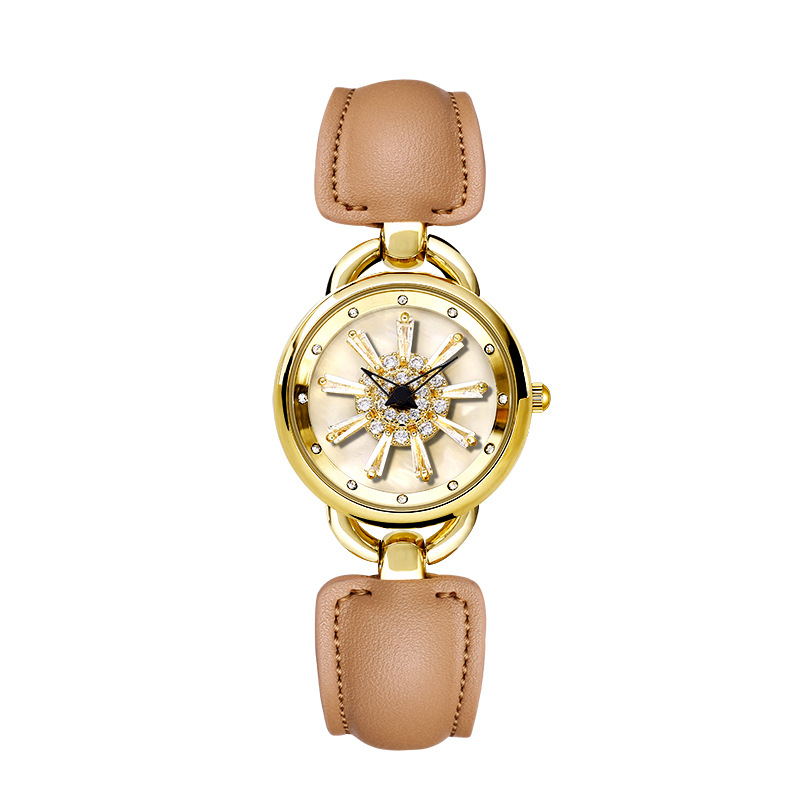 Un orologio da donna rotante in acciaio rivestito in pelle con fiocco di neve rotante con diamanti Shilairun, orologio da donna Douyin trasmesso in diretta, orologio popolare per le donne_voghion.com