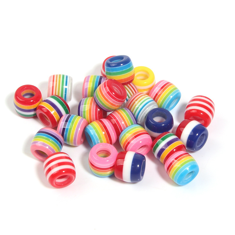 10X12Mm Large Hole Resin Stripesd Beads Mixed Color Bucket Bracelet Clothing Beads Threaded Beads Tag Hanging Beads Wholesale Jewelry