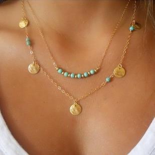 European and American foreign trade multi-layered turquoise pendant necklace, fashionable trend, temperament matchless, choker chain accessory wholesale