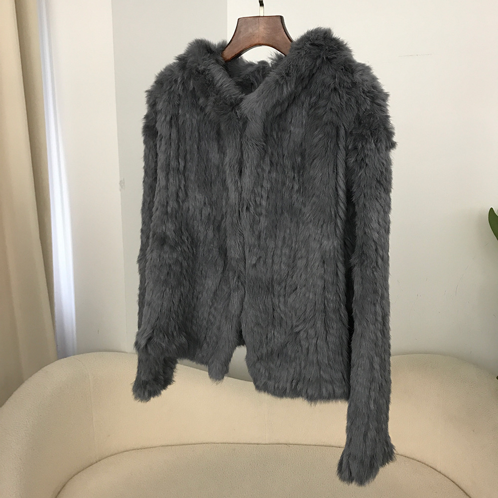 Abbigliamento da donna Nuovo autunno e inverno Criptato ispessito fatto a mano a doppia faccia tessuto con cappuccio corto in pelliccia di coniglio per le donne stile giovane_voghion.com