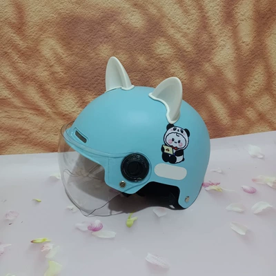 Lightweight Cute Adjustable Helmet — Motosiklet kaskı (dəbilqə) - no-11-light-blue-transparent-short-mirror-white-cat-ears-7-15-years-old