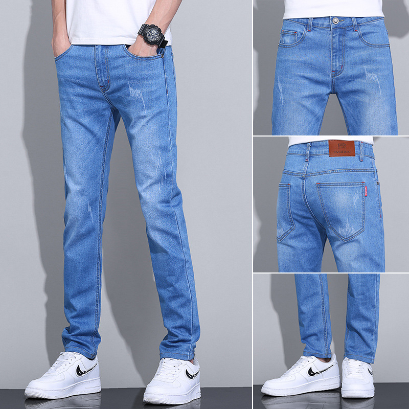 Calidad de los hombres pantalones vaqueros luz lujo casual marea calle slim fit moda boutique en stock jeans rectos